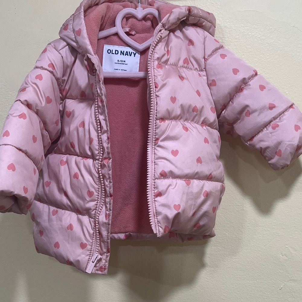 Old Navy Pink Heart Print Puffer Jacket